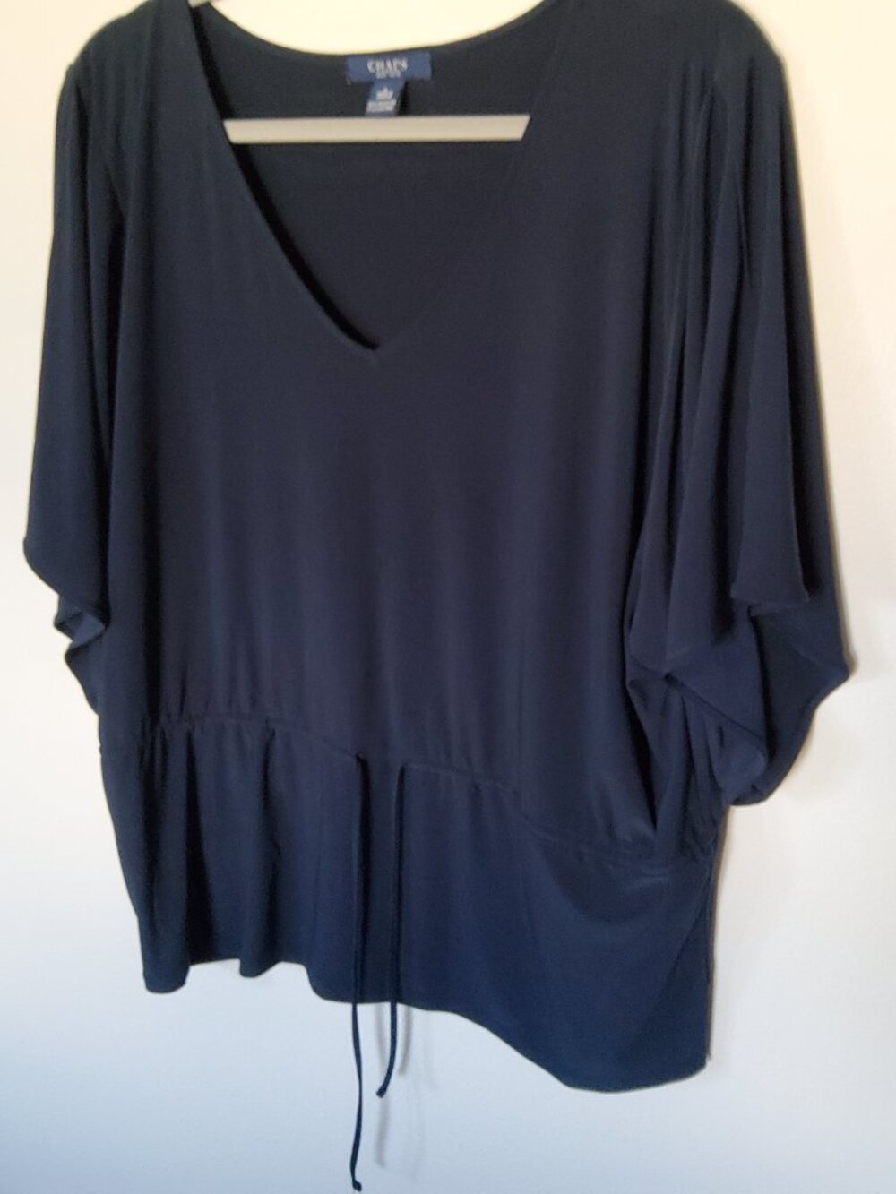 Chaps Navy Flowy peplum v neck blouse size L